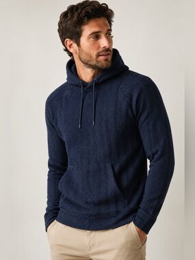 Emporio Armani Men's Navy Herringbone Hooded Sweater